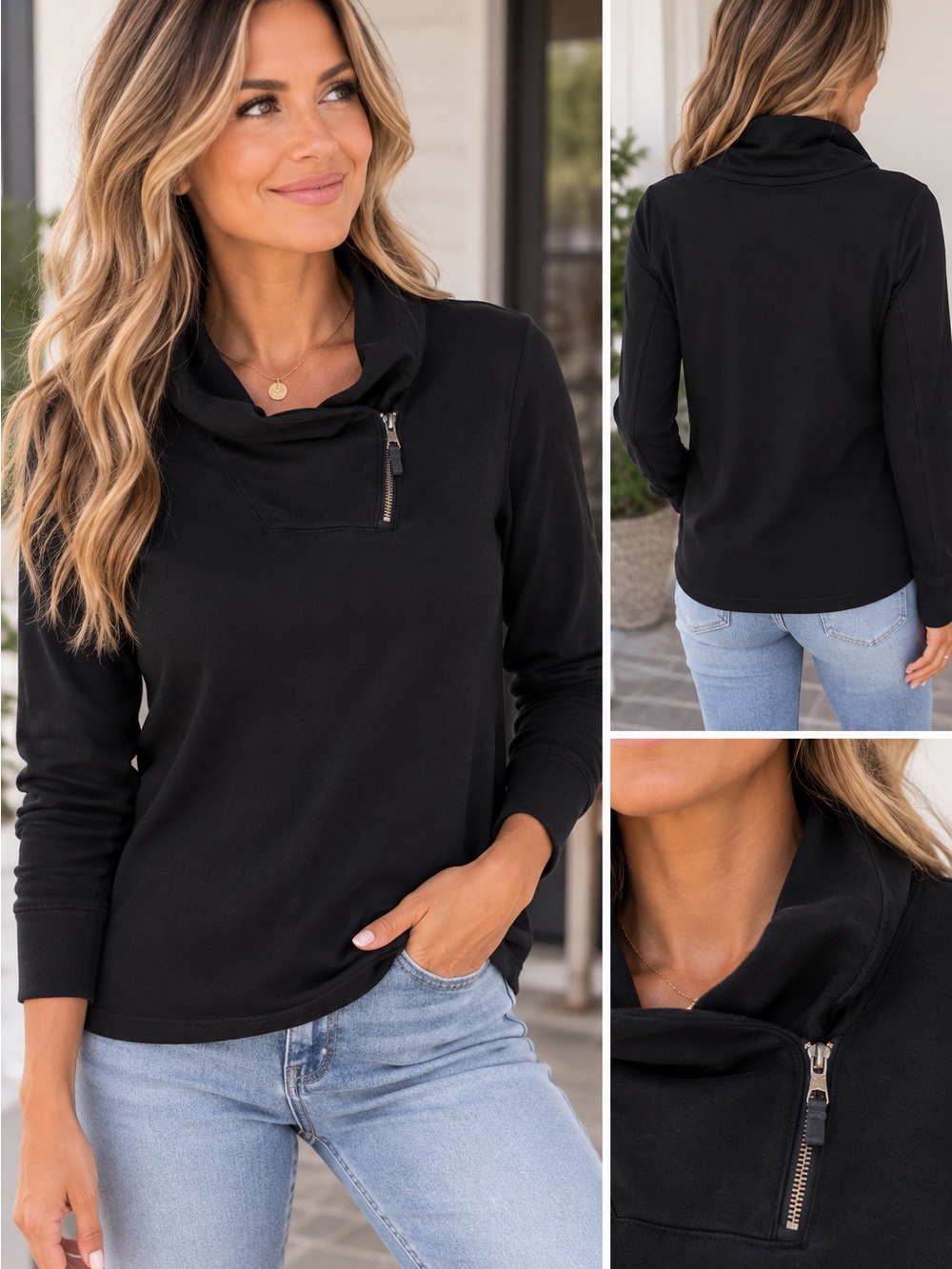 Lauren Ralph Lauren Black Funnel-Neck Half-Zip Sweatshirt -VERY soft